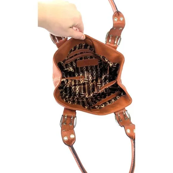 Tignanello Perfect 10 pebbled leather satchel top handle purse orange terracotta - Picture 14 of 14